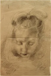 Niña con ojos cerrados y lazo en el cabello