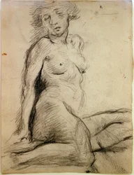 Desnudo femenino sentado con ojos cerrados