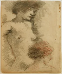 Desnudo femenino de pie, mujer de espaldas delante