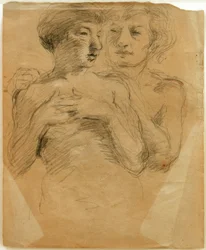 Dos desnudos, de pie uno detrás del otro