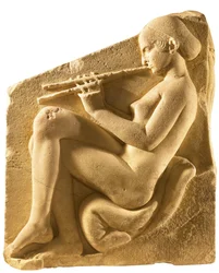Un tocador de aulos. Altar de Afrodita, llamado Trono Ludovisi, panel izquierdo, ca 430 a.C.