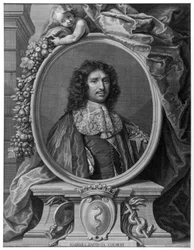 Retrato de Jean Baptiste Colbert (1619-1683) por Benoît I Audran después de Claude Lefebvre, grabado de 1709