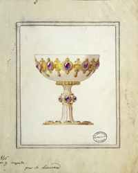 Decoración para copa de champán, dibujo en acuarela, Claude-Aymé Chenavard