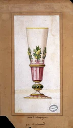 Decoración para copas de champán, dibujo en acuarela, Claude-Aymé Chenavard