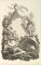 Frontispicio para la Tumba de Boyle, Locke y Sydenham, ca. 1736