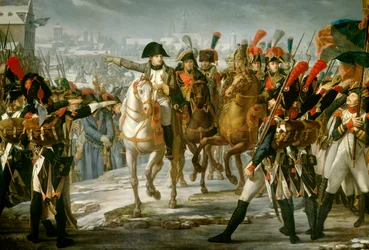 El emperador Napoleón I (1769-1821) acosa al 2º Cuerpo del Gran Ejército en el puente de Lech antes del ataque a Augsburgo 12/10/1805 Pintura de Claude Gautherot (1769-1825) 1808 Sol. 3,85x6,2 m