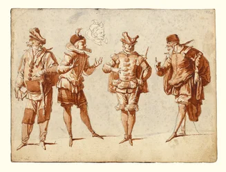 Cuatro figuras vestidas de teatro