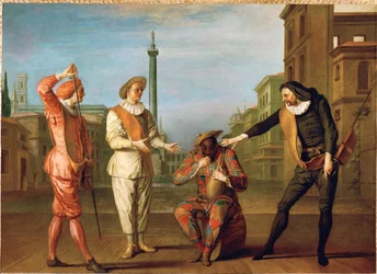 Escenas de la comedia " Le tombeau de Maitre Andre " ...