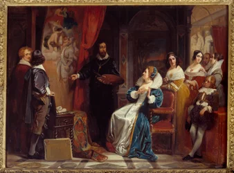 Reina de Francia María de Médicis (1573-1642) visitando el taller del pintor Pierre Paul Rubens (1577-1640). Pintura de Claudius Jacquand (1804-1878)