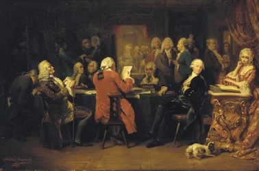 Voltaire en la Sala de Lectura en Procope
