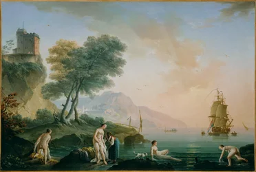 Bañistas en la orilla del mar (pintura sobre lienzo)