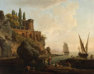 Paisaje imaginario, escena de puerto italiano