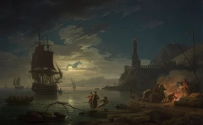 Escena costera a la luz de la luna