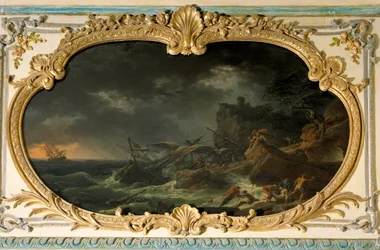 Las Cuatro Partes del Día: el Sur o la Tempestad. Barcos durante un naufragio en un mar seco. Pintura de Joseph Vernet (1714-1789) 1762. Dim. 0,85x1,35 m