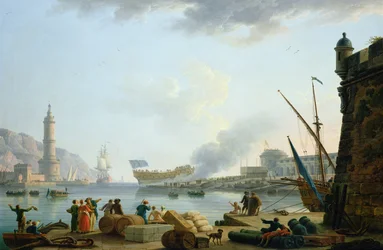 El lanzamiento del buque de guerra en la boca de un puerto, 1781
