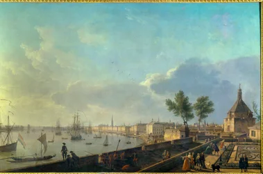 El puerto de Burdeos con las murallas, siglo XVIII. París, Museo de la Marina