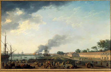Vista del puerto de Rochefort y la Cordería Real. Pintura de Joseph Vernet (1714-1789) 1762 París, Museo de la Marina