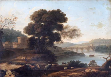 Paisaje pastoral con el Ponte Molle, Roma (óleo sobre lienzo)
