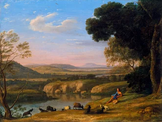 "" Paysage au chevrier "" (Paisaje fluvial con cabrero) Pintura de Claude Lorrain (1600-1682) vers. 1645 - Óleo sobre lienzo Dim 39,5x53 cm Niedersaechsisches Landesmuseum, Hannover