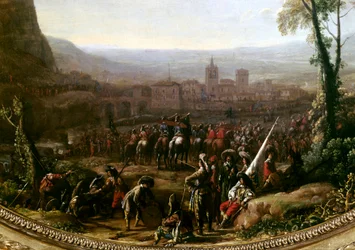 Luis XIII forzó el Paso de Susa cerca de Turín, defendido por las fuerzas del Duque de Saboya en 1629 (detalle)