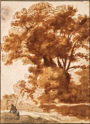 Grupo de Árboles y Pastor Descansando, 1630s