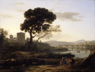 Paisaje cerca de Roma con vista del Ponte Molle, 1645