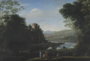 Paisaje fluvial con pastores