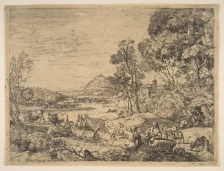 Pastor y pastora conversando en un paisaje, ca. 1651