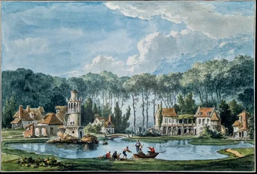 Vista del jardín, del "Álbum de María Antonieta". Vistas y planos del Petit Trianon de Versalles 