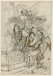 Alegoría en honor al rey Stanislas Leczynski (recto); Boceto de hombre de pie con los brazos extendidos (verso)