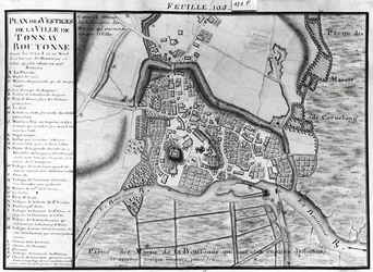 Fol.105 Mapa de la ciudad de Tonnay-Boutonne, del Recueil des Plans de Saintonge