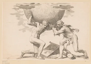 Atlas le da la esfera celeste a Hércules