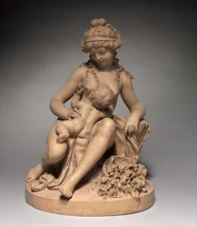 Joven mujer y niño jugando, década de 1780