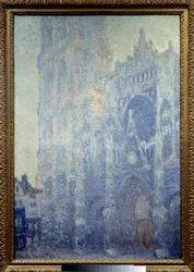 Catedral de Notre-Dame de Rouen, el portal y la torre de San Román, efecto de la mañana, armonía blanca