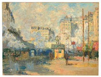 Exterior de la estación Saint-Lazare, efecto de luz solar, 1877
