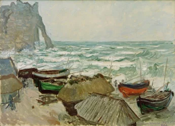 Barcos de pesca en la playa de Etretat