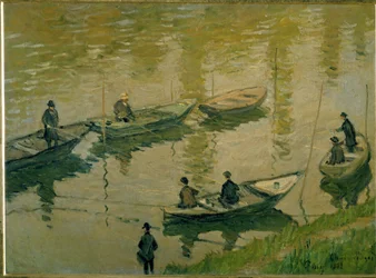 Grupo de pescadores en el Sena cerca de Poissy