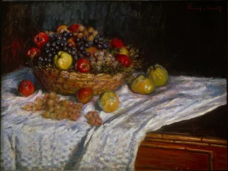 Bodegón: uvas y manzanas