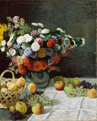 Naturaleza muerta con flores y frutas, 1869
