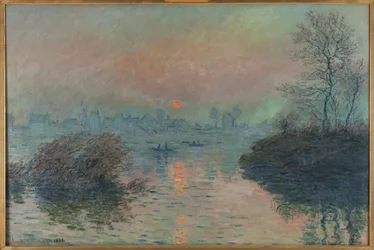 Puesta de sol sobre el Sena en Lavacourt, efecto invierno