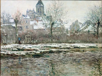 La iglesia en Vétheuil bajo la nieve