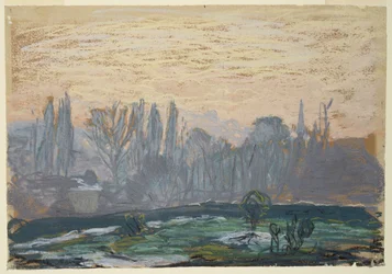 Paisaje invernal con cielo al atardecer
