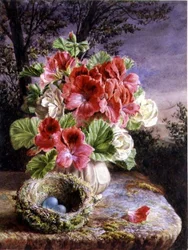 Gloxinia y nido de pájaros