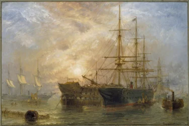 Los barcos de tropas de Su Majestad recibiendo suministros en Portsmouth