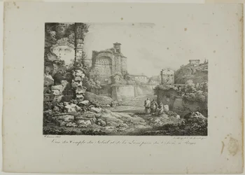Vista del Templo del Sol y la Luna desde el Coliseo en Roma