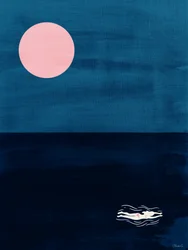 Lámina artística abstracta del océano «Midnight Swim Pink Moon»