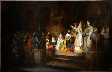 Carlomagno es coronado rey de Italia por el papa Adriano I en Milán, 774