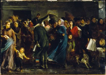 La cola en la carnicería en 1871, ca. 1871 (óleo sobre lienzo)