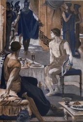 Aquiles recibe a los enviados de Agamenón. Ilustración de Clement Gontier (1876-1918) para "La Ilíada" (Omero) de Homere. París, Henri Laurens