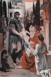 Héctor y Andrómeda se despiden. Ilustración de Clement Gontier (1876-1918) para "La Ilíada" (Omero) de Homere. París, Henri Laurens